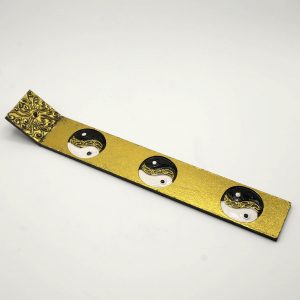 BARCHETTA BRUCIA INCENSO IN LEGNO - SIMBOLO YIN E YANG DORATA