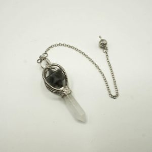 PENDOLO MERKABA LABRADORITE E  PUNTA QUARZO IALINO