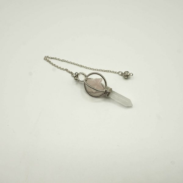 PENDOLO MERKABA QUARZO ROSA E PUNTA QUARZO IALINO
