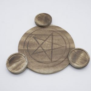 PIATTO LEGNO CON PENTACOLO E PORTA LUMINI