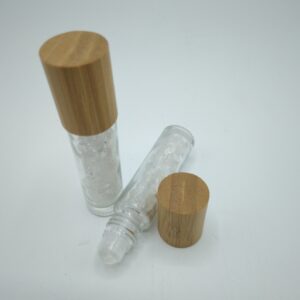 BOCCETTA ROLL-ON CON CRISTALLO DI ROCCA E TAPPO IN LEGNO - VUOTA