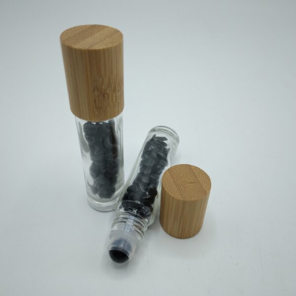 BOCCETTA ROLL-ON CON OSSIDIANA E TAPPO DI LEGNO - VUOTA