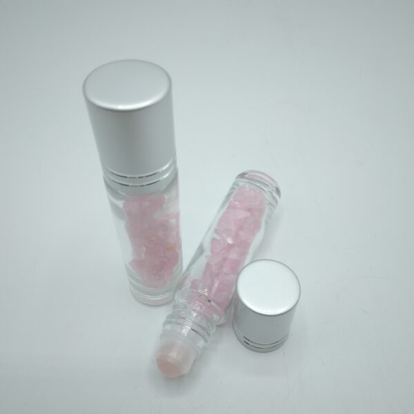 BOCCETTA ROLL-ON CON QUARZO ROSA E TAPPO IN PLASTICA - VUOTA