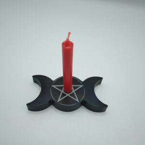 PORTA CANDELA  NERO-TRIPLA LUNA CON PENTACOLO