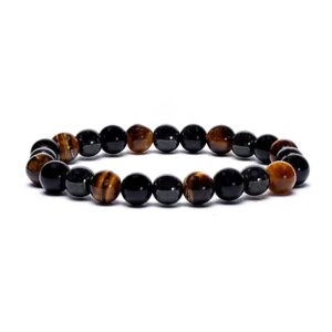 BRACCIALE IN PERLE DI EMATITE OSSIDIANA E OCCHIO DI TIGRE