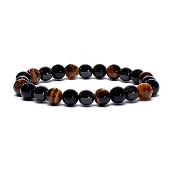 BRACCIALE IN PERLE DI EMATITE OSSIDIANA E OCCHIO DI TIGRE