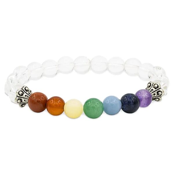 BRACCIALE IN PERLE DI QUARZO IALINO+7 CHAKRA