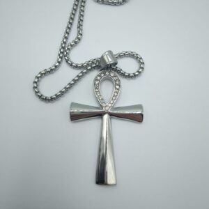 COLLANA ARGENTATA CON ANKH E STRASS