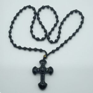 COLLANA CON CROCE E PERLE DI OSSIDIANA