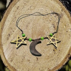 COLLANA CON LUNA E PENTACOLO IN LEGNO