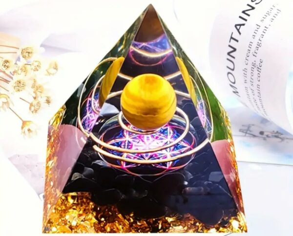 ORGONE PIRAMIDE OSSIDIANA-FIORE DELLA VITA