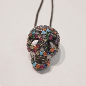 COLLANA CON TESCHIO E STRASS COLORATI-CM 1,5