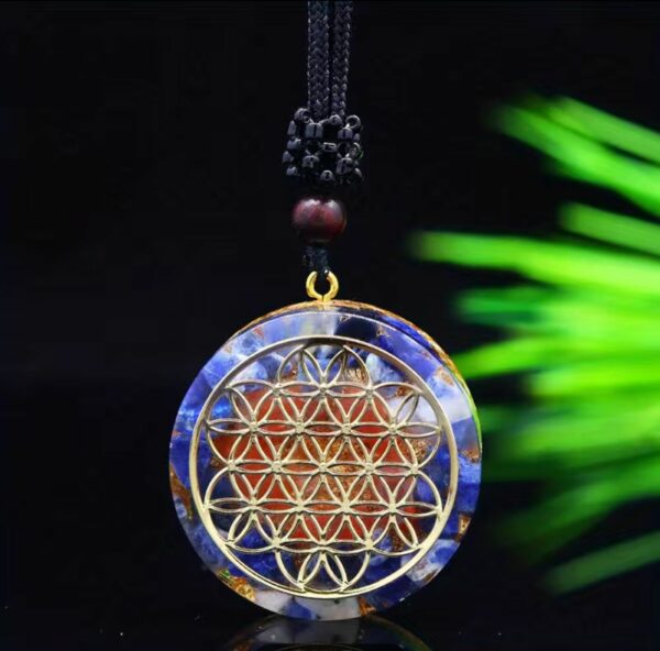 COLLANA CON ORGONE-LAPIS CORNIOLA E FIORE DELLA VITA