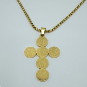 COLLANA CON CROCE DI SAN BENEDETTO-DORATA-