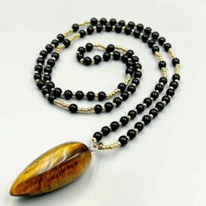 COLLANA IN OSSIDIANA E OCCHIO DI TIGRE